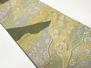 服部織物製　道長取に草花模様織出し袋帯